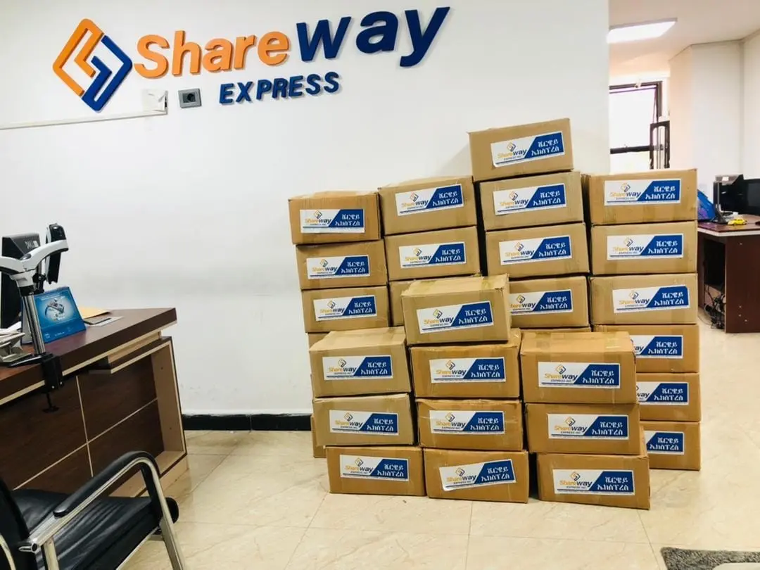 ShareWay Express branded boxes prepared in Ethiopia